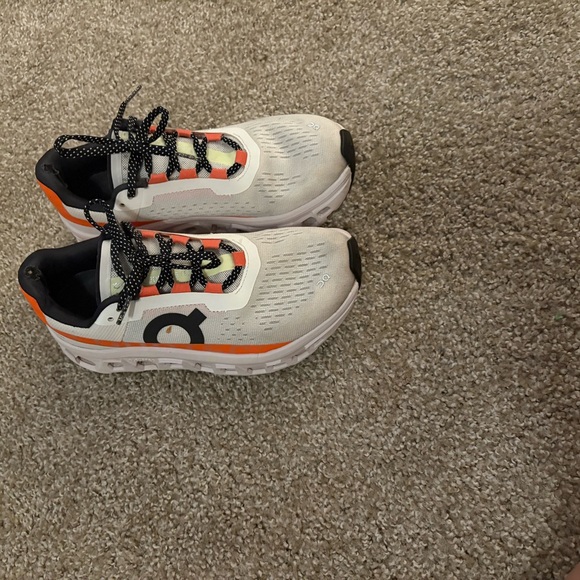 On Running Cloudmonster White and Orange Shoes - Picture 2 of 10